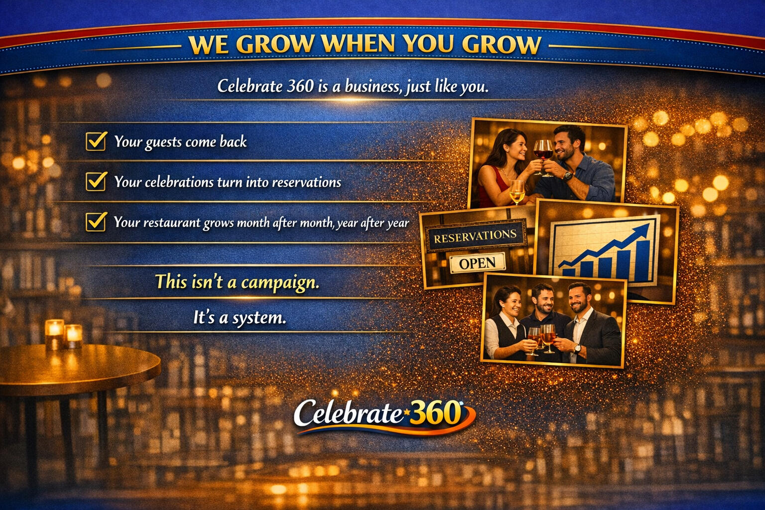 We Grow When You Grow Celebrate 360 is only successful when you are.